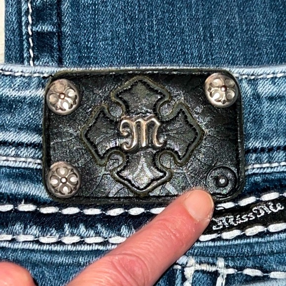 MISS ME 👖 DISTRESSED DESTROYED RIPPED THICK STITCH BOOTCUT JEANS Women 36/18 L33 - Picture 11 of 14